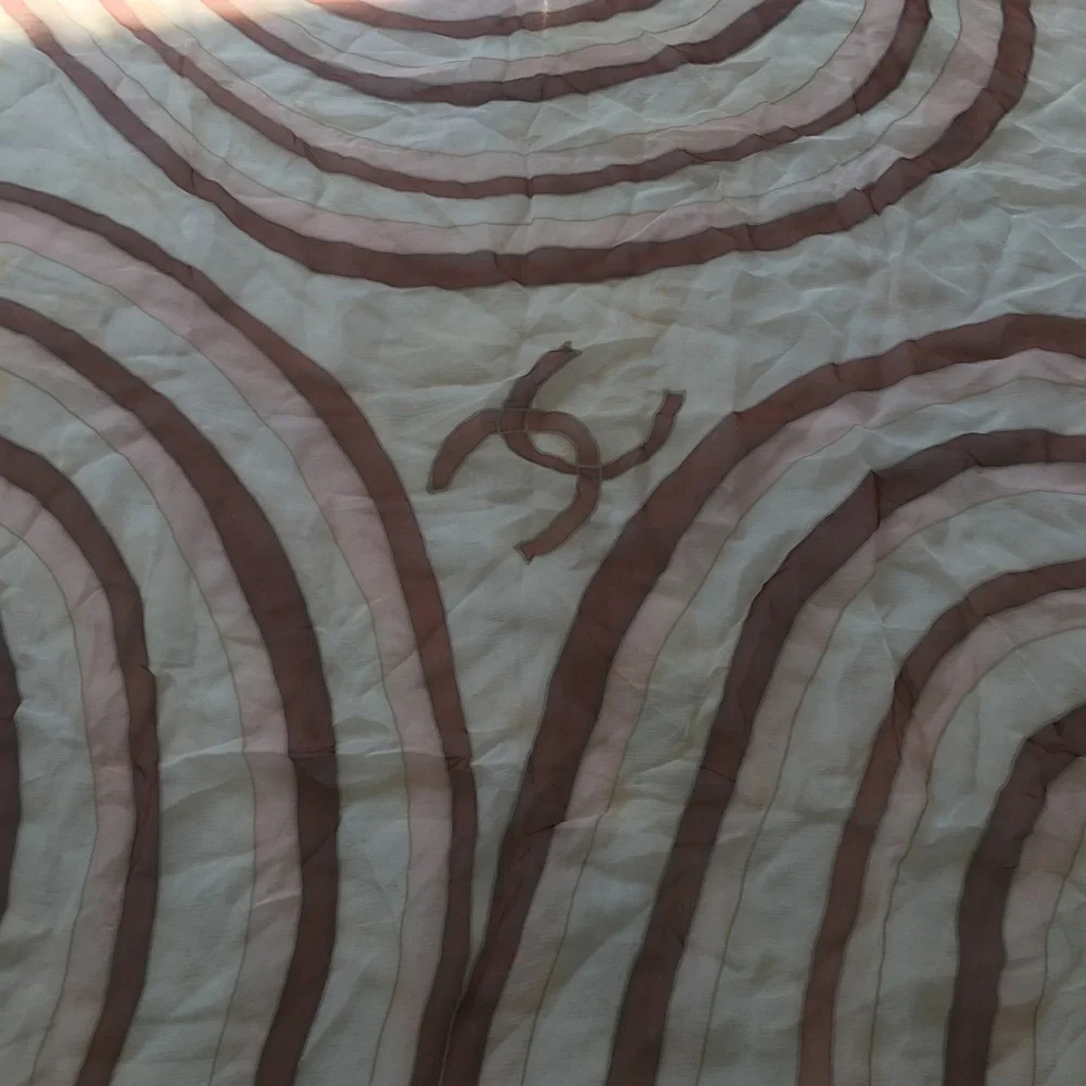 CHANEL Silk Striped Scarf in Blush & Ivory